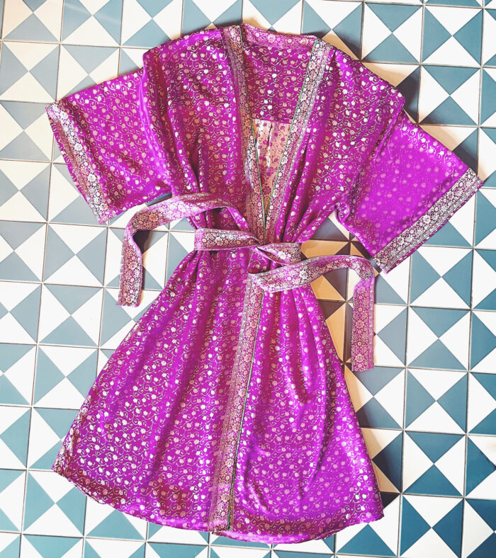 pink fucsia kimono robe made of upcycled second-hand silk